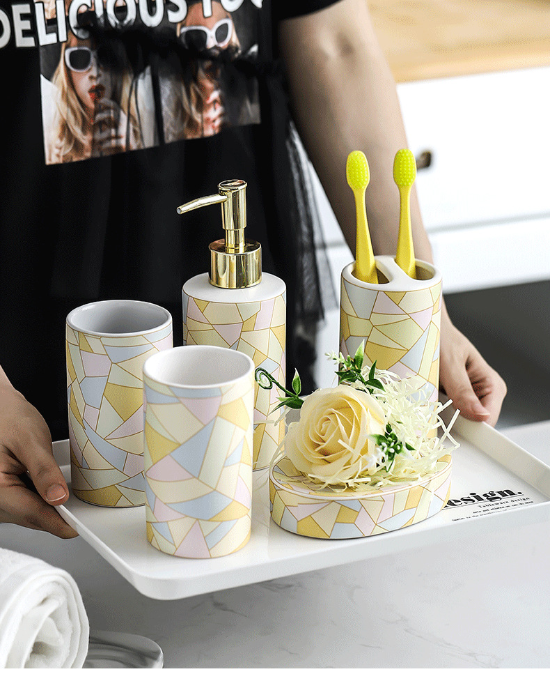 Hot sales nordic multicoloured ceramic bathroom products sets bathroom accessories for hotel decor manufacture