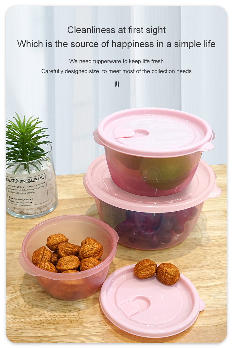 ITEM NO.3318 Factory 3 Piece Set of Eco Friendly Round Plastic Food Containers Airtight Storage Box for Freshness Preservation supplier