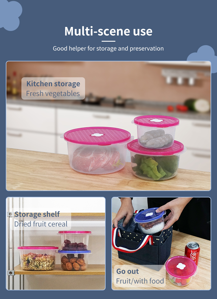 ITEM NO.5028 Set 3 Piece Bpa Free Portable Airtight Round Plastic Food Storage Container Microwavable Keeping Fresh Box Set factory