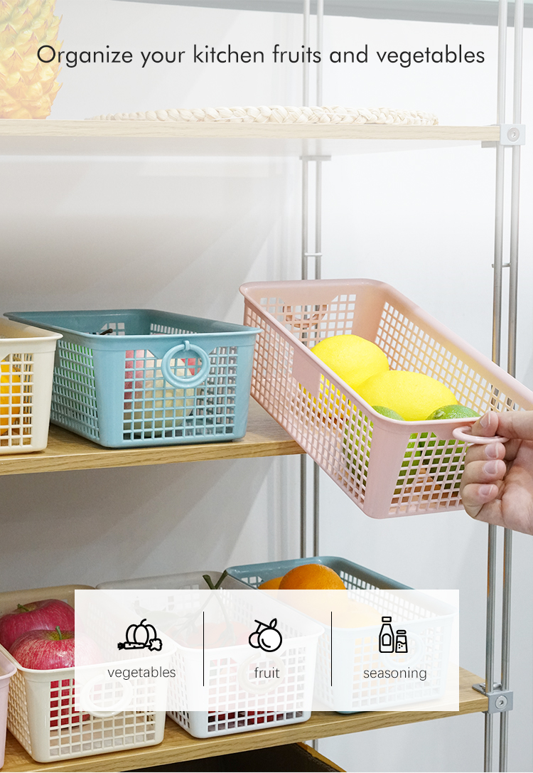 product wholesale multi size household desktop storage basket stackable portable kitchen fruit plastic storage basket with handle-6