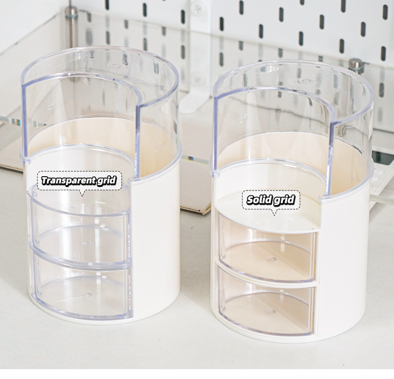 ITEM NO.5039 NEW ARRIVAL Desktop Plastic Revolving Drawer Powder Puff Beauty Egg Holder Makeup Brush Storage Box With Dustproof Cover factory