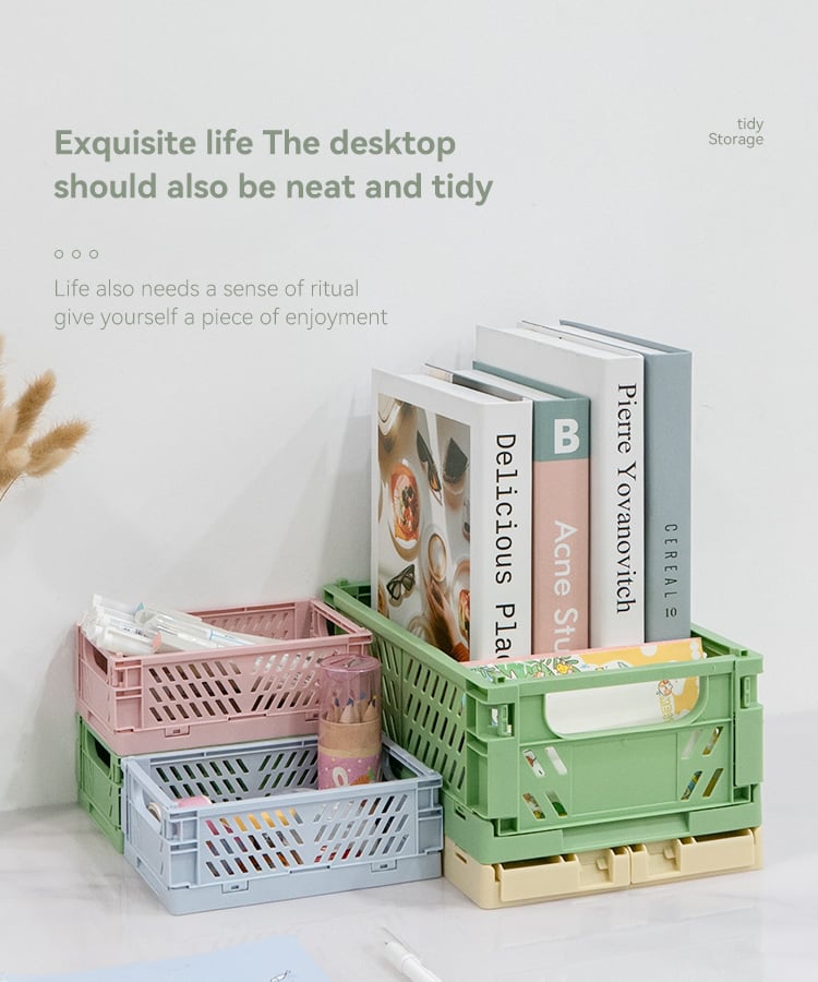 ITEM NO.5002 China Factory Home Small Organizer Desktop Foldable Crate Plastic Folding Storage Basket Collapsible Storage Crate details