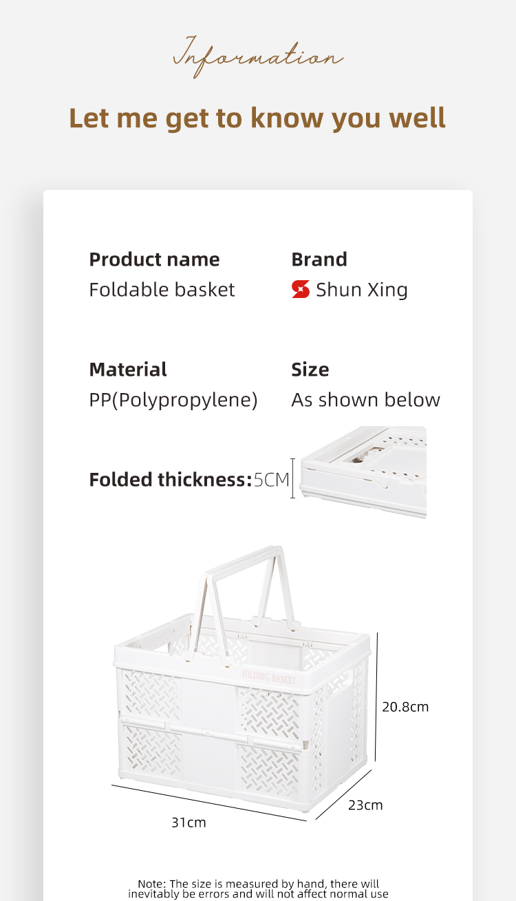 ITEM NO.7007 Factory Wholesale Large size Plastic PP folding Baskets Handle Outdoor Picnic Collapsible Storage Crates details