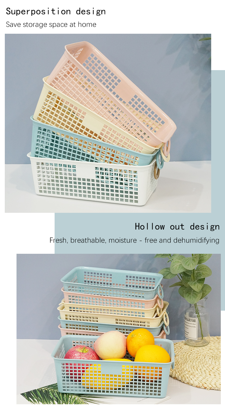 product wholesale multi size household desktop storage basket stackable portable kitchen fruit plastic storage basket with handle-11