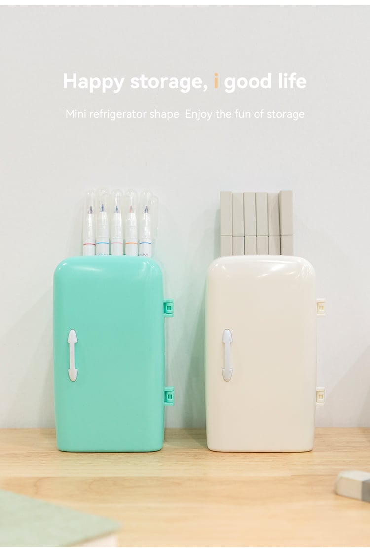 ITEM NO.5016 Unique Refrigerator Shape PS Plastic Desktop Storage Compartment Pen Holders Stationery Storage Box manufacture