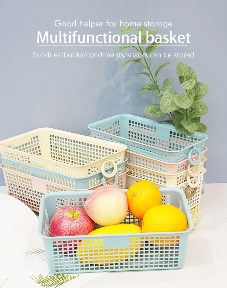 product wholesale multi size household desktop storage basket stackable portable kitchen fruit plastic storage basket with handle-1