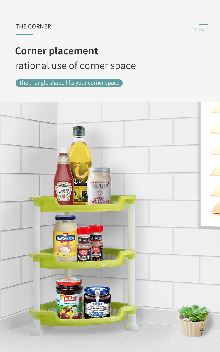 Factory Directly Multi-layer Household Classical Countertop Kitchen Corner Plastic Rack Organizer Triangle Holders Storage Shelf details