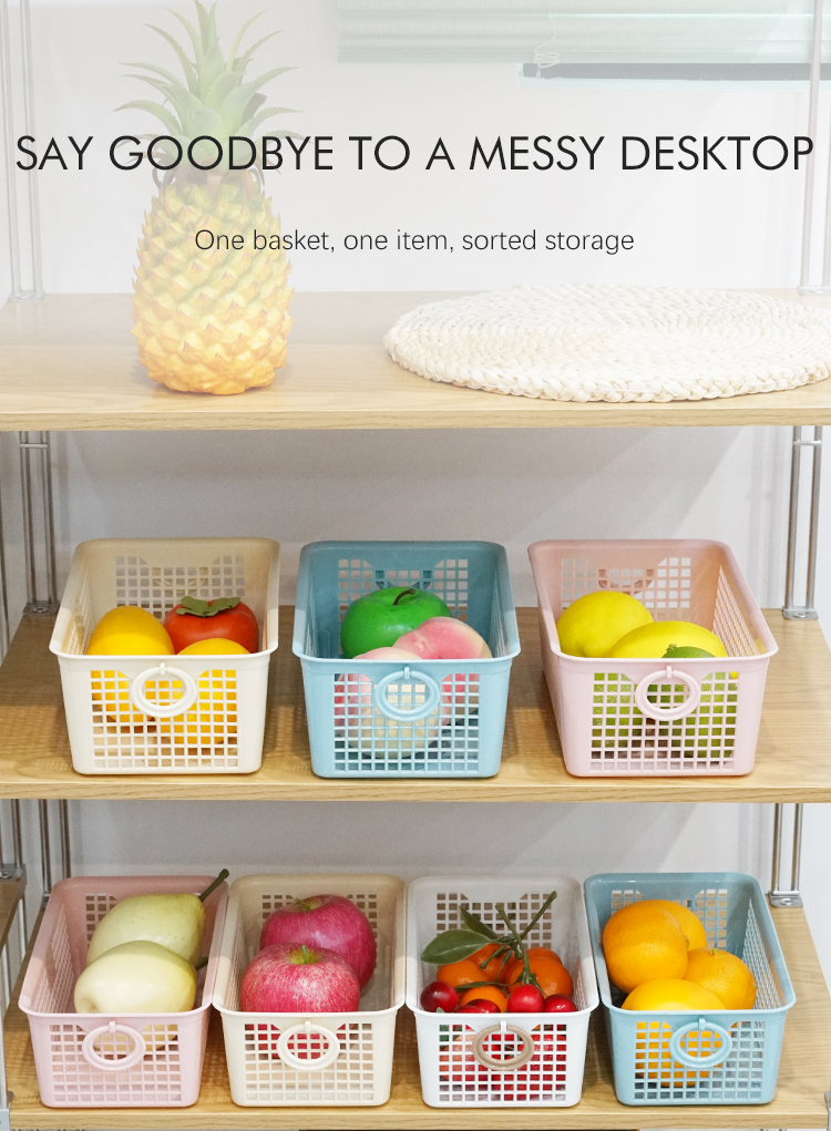 product wholesale multi size household desktop storage basket stackable portable kitchen fruit plastic storage basket with handle-4