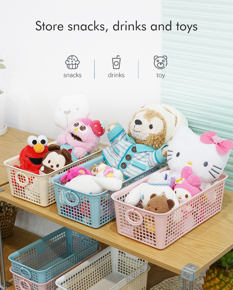product wholesale multi size household desktop storage basket stackable portable kitchen fruit plastic storage basket with handle-5