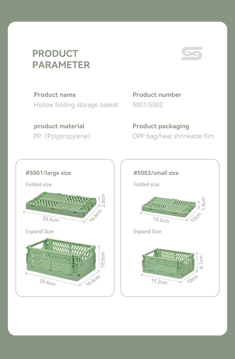 ITEM NO.5002 China Factory Home Small Organizer Desktop Foldable Crate Plastic Folding Storage Basket Collapsible Storage Crate manufacture