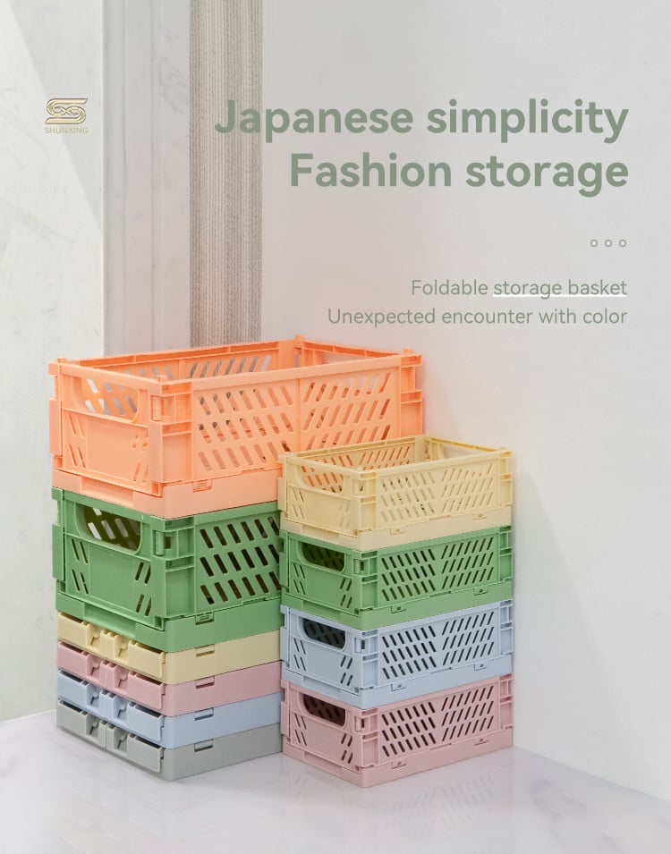 ITEM NO.5002 China Factory Home Small Organizer Desktop Foldable Crate Plastic Folding Storage Basket Collapsible Storage Crate details