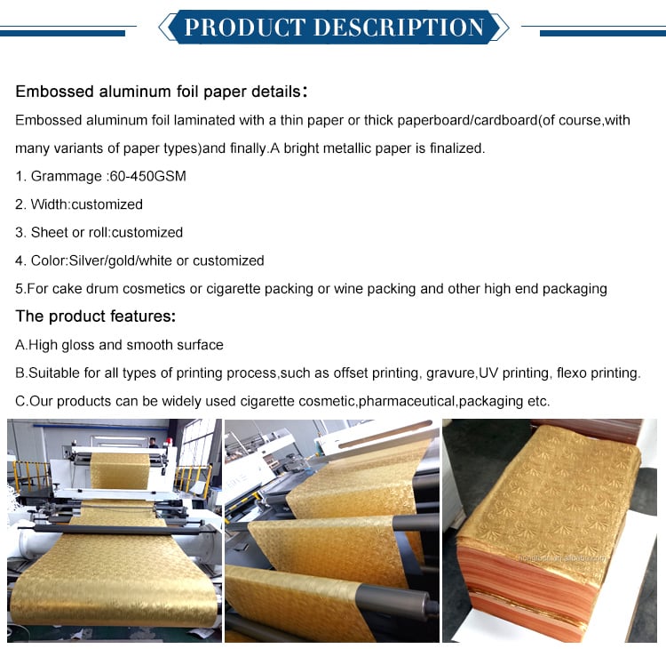 product laminated embossed aluminium foil package paper with custom glossy color-2