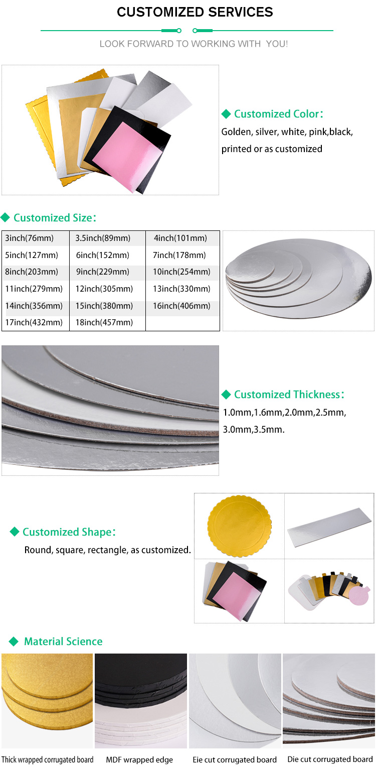 Eco-Friendly Cake Base Tray Cake Board Multi-Size Gold Foil Food Paper Dessert Cake Pads Cake Board with Hole in Middle supplier