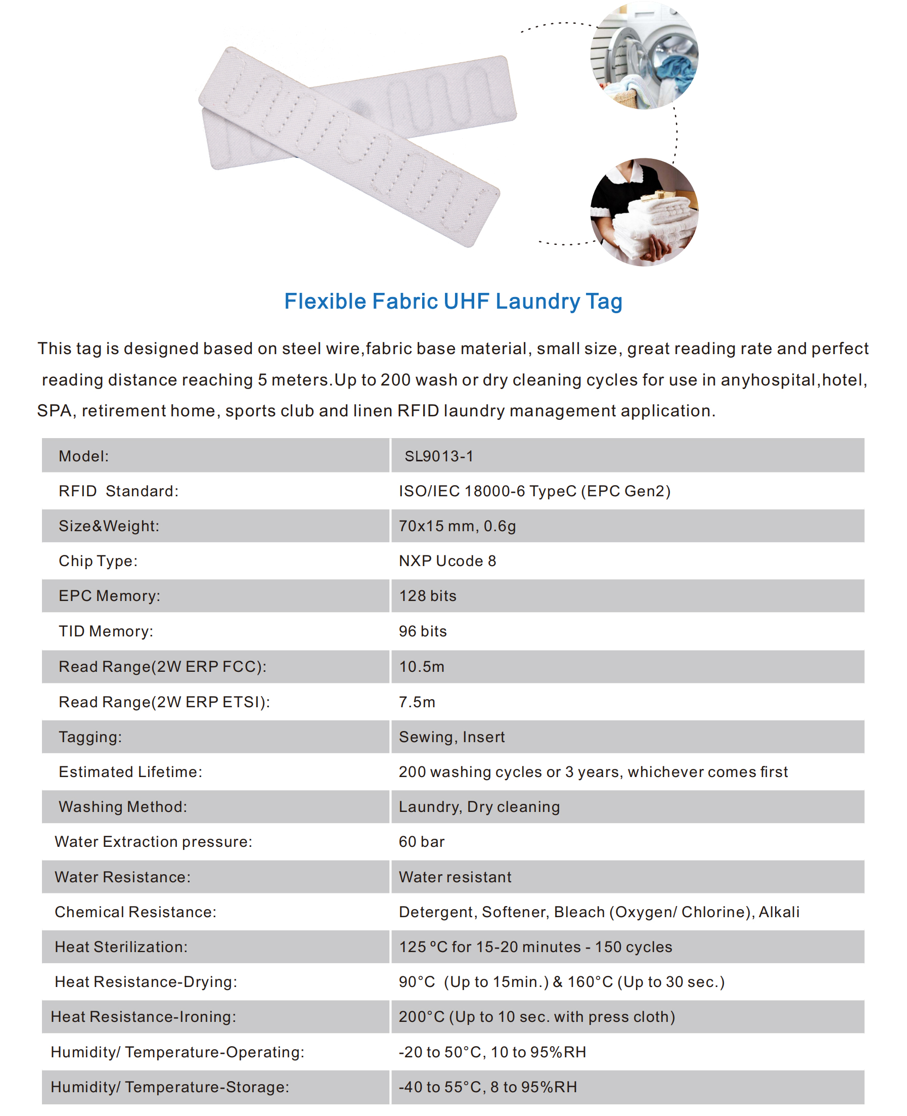 Waterproof Washable UHF Textile Tag RFID Laundry Tag for Laundry Management factory