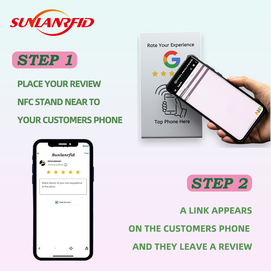 NTAG 213/215/216 Contactless QR code & NFC Tag PVC Google reviews NFC menu stand details