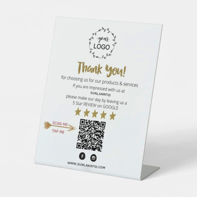SUNLANRFID nfc google review stand 215 pvc google review gift nfc stand rfid card nfc review stand supplier