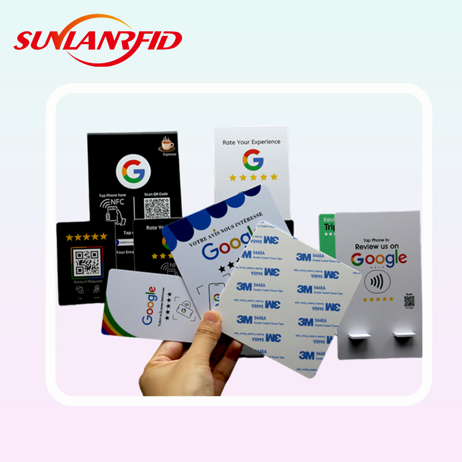 SUNLANRFID nfc google review stand 215 pvc google review gift nfc stand rfid card nfc review stand supplier