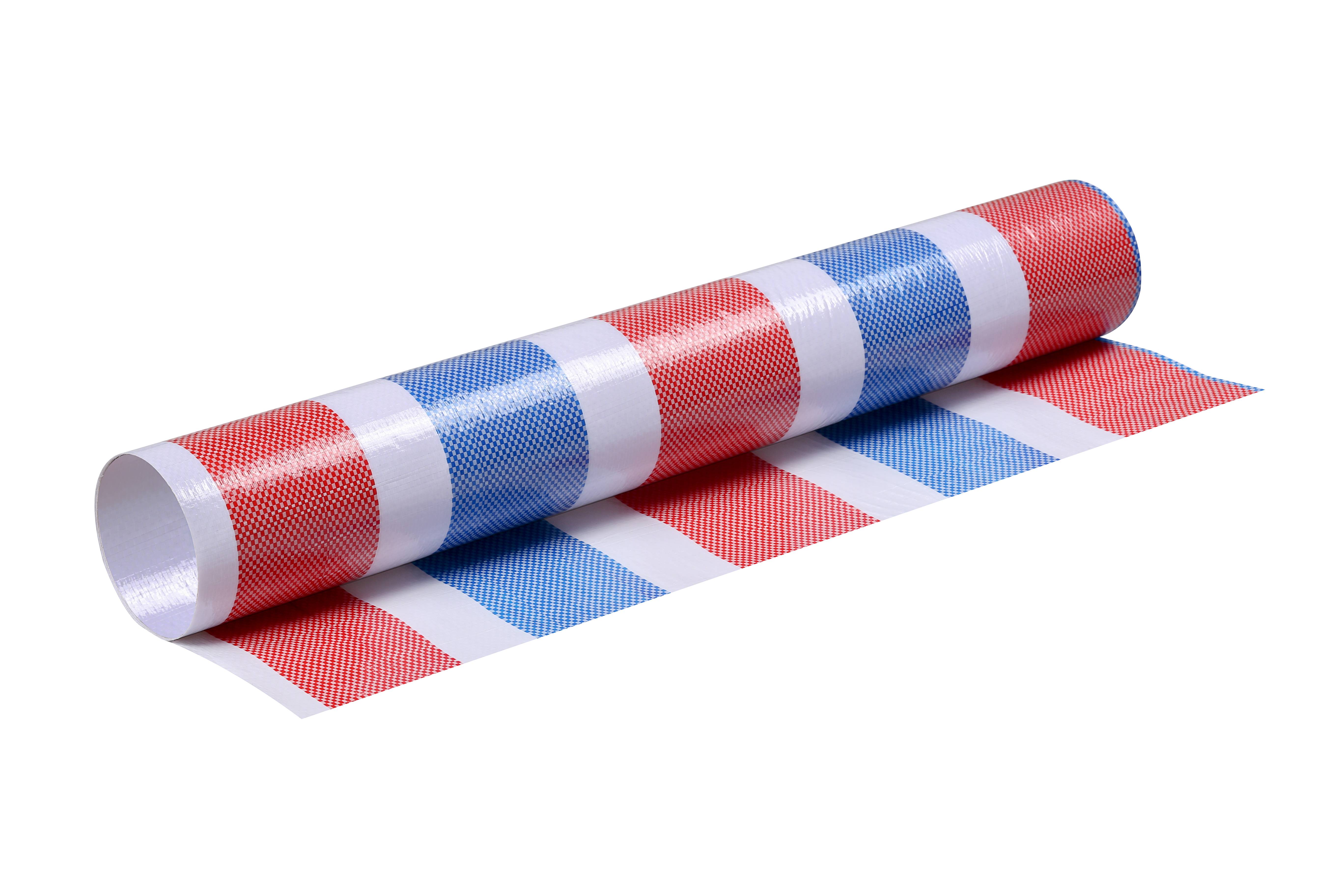 High Quality Eco-Friendly PE Blue Tarpaulin Fabric from China PP/PE Blue White Red Stripe Tarpaulin Outdoor-Tent, Outdoor-Awning supplier