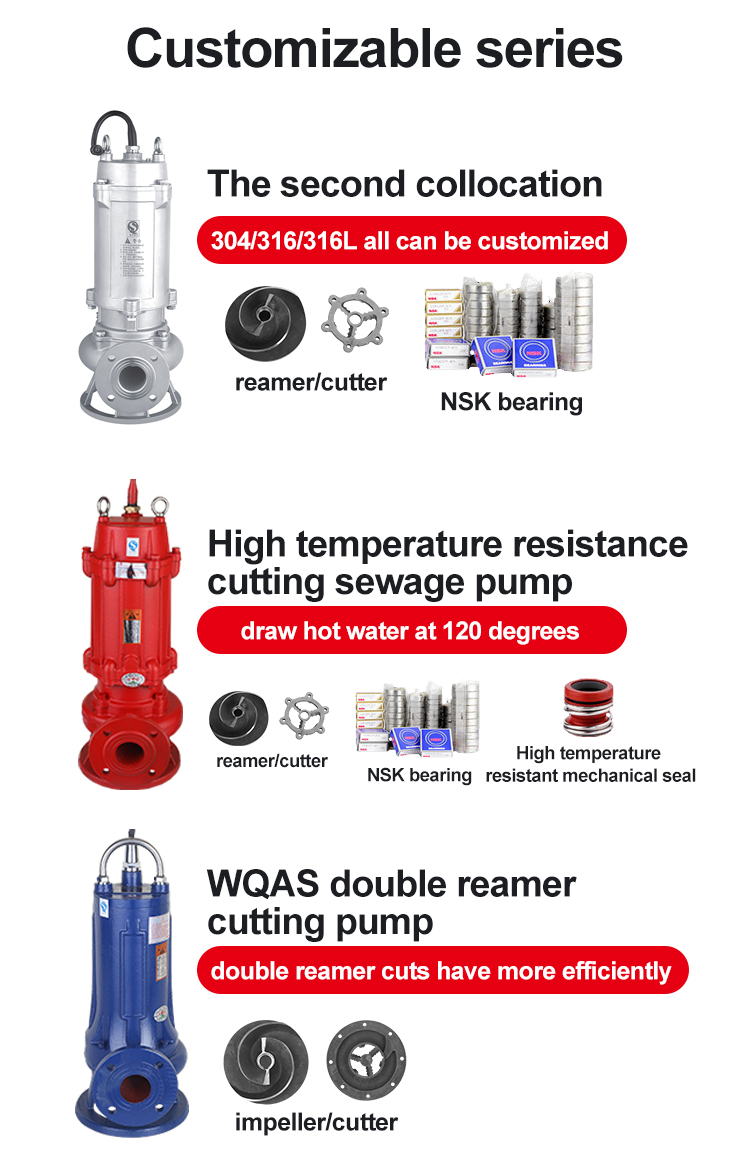 Cast Iron Vertical Farm Sewage Discharge Submersible Cutting Sewage Pump With Coupling Or Control Cabinet details