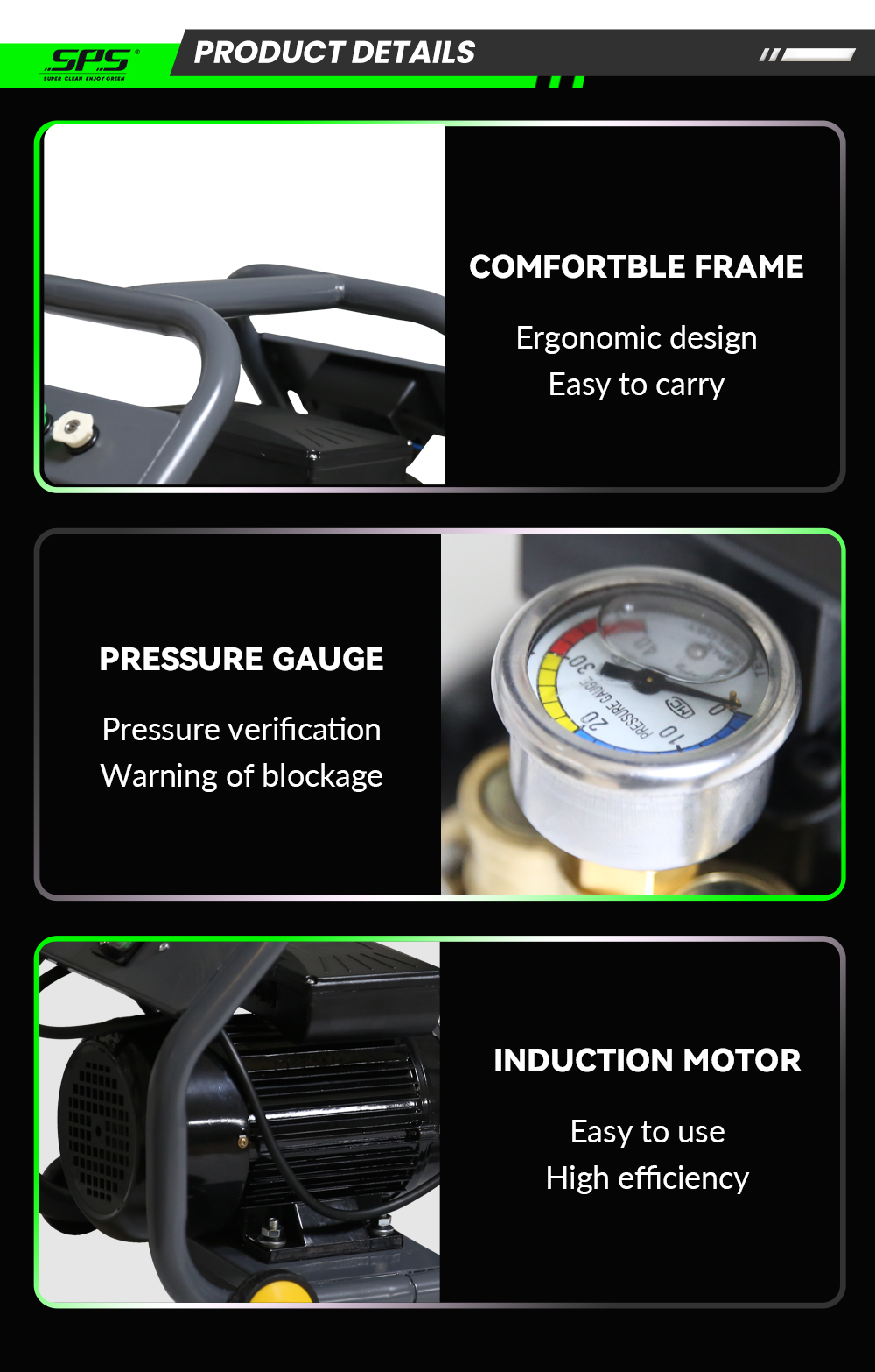 SPS 3000W Induction Motor Pressure Washer Jet Electric Car Washer Machine 150Bar Portable High Pressure Washer manufacture