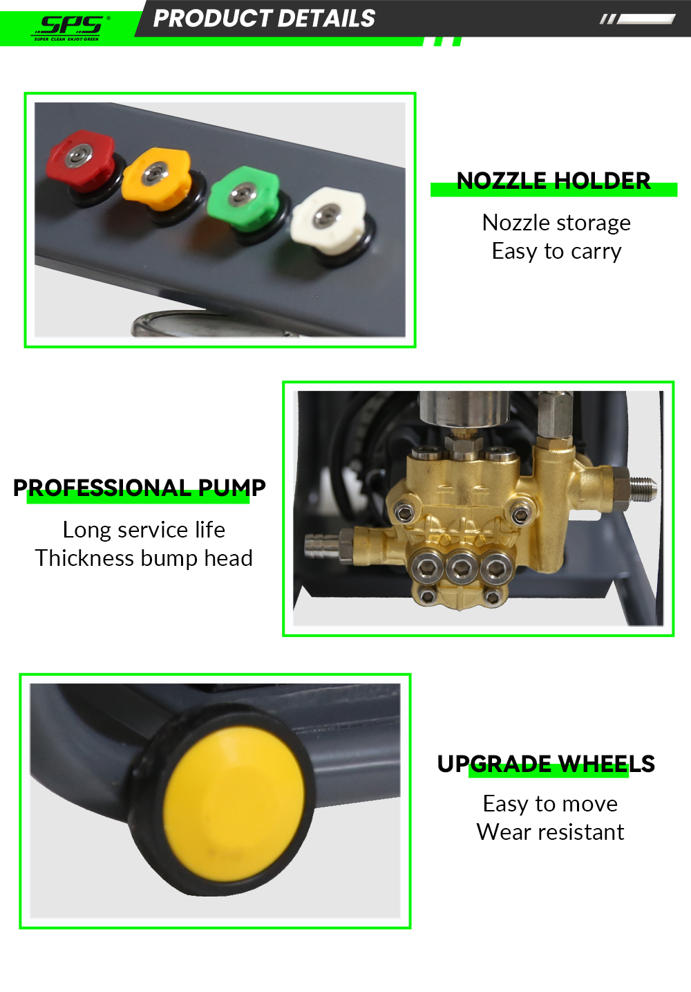 SPS 3000W Induction Motor Pressure Washer Jet Electric Car Washer Machine 150Bar Portable High Pressure Washer details