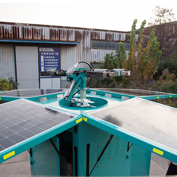 Maintenance access on mobile solar security units is improved through front-panel service doors
