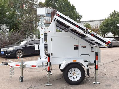 Hybrid energy surveillance trailers combining solar with backup power for 24/7 uptime