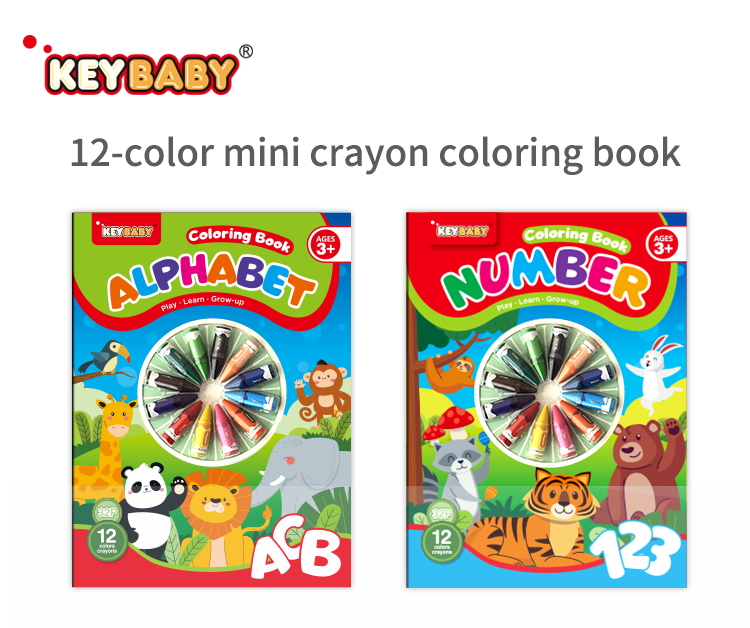 Keybaby 2025 New Arrival Cartoon Colouring Books With Crayons for 3-5 Years Kids details