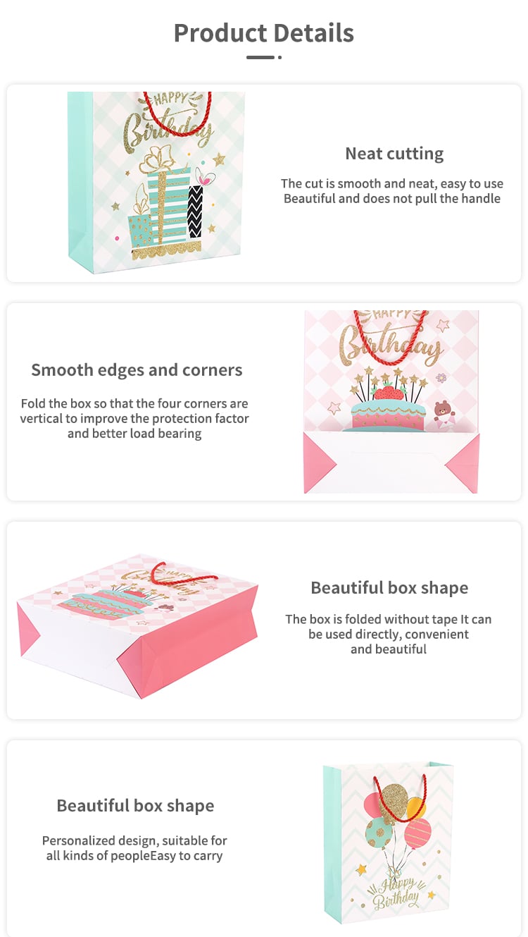 KeyBaby 2025 Custom Coated Paper Happy Birthday Tote Bag Waterproof White Cardboard Fashion Handbag for Women details