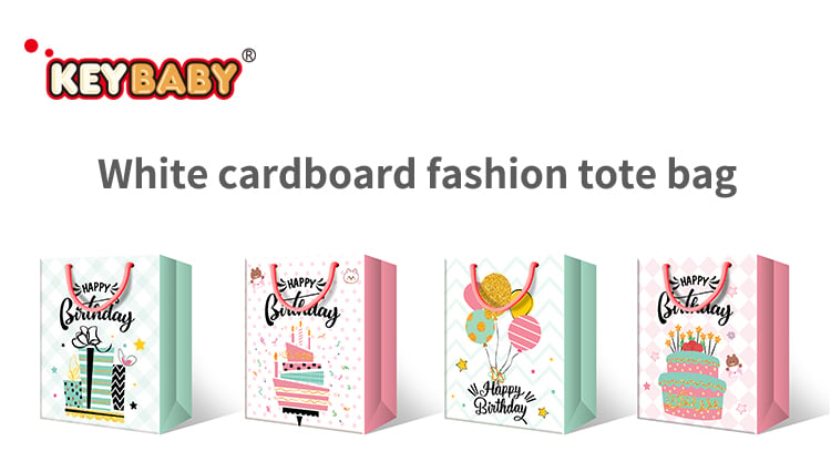 KeyBaby 2025 Custom Coated Paper Happy Birthday Tote Bag Waterproof White Cardboard Fashion Handbag for Women supplier