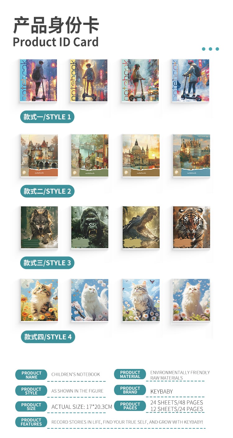Custom A3 Size for BTS Cat Animal Copybook Dairy Journal Notebook 100 Pages 12 Sheets Softcover for Students' Writing details