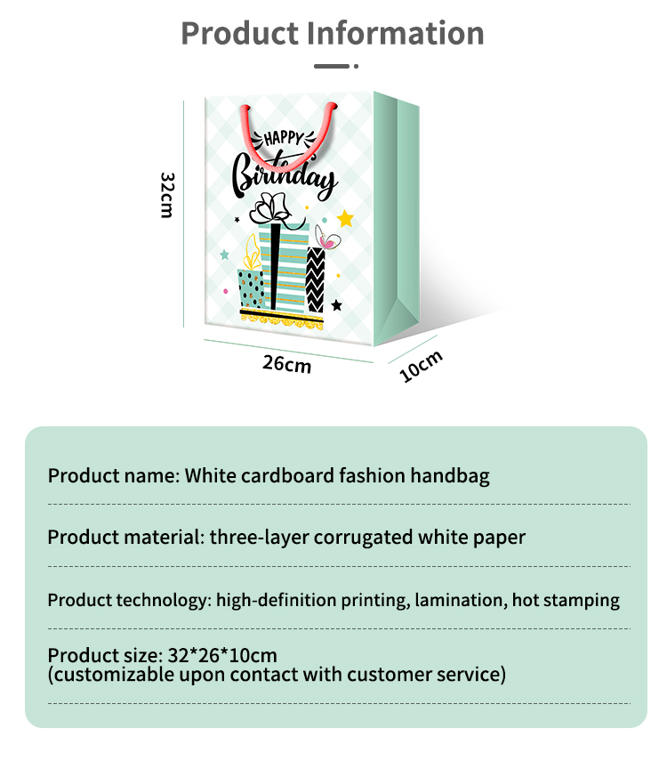 KeyBaby 2025 Custom Coated Paper Happy Birthday Tote Bag Waterproof White Cardboard Fashion Handbag for Women factory
