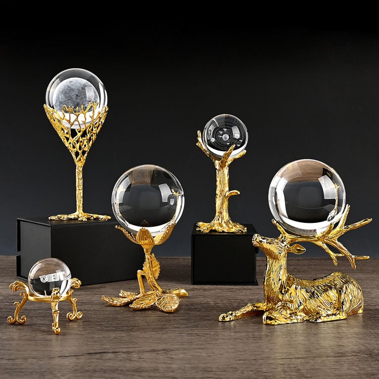 Home decoration 3D laser glass ball metal deer base manufacture