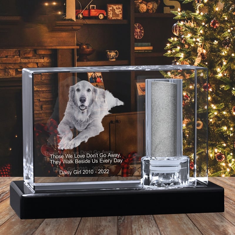 Shining pet cremation urn k9 crystal craft custom pet photos ashes urn 3d laser crystal cube for crystal pet Memorials manufacture