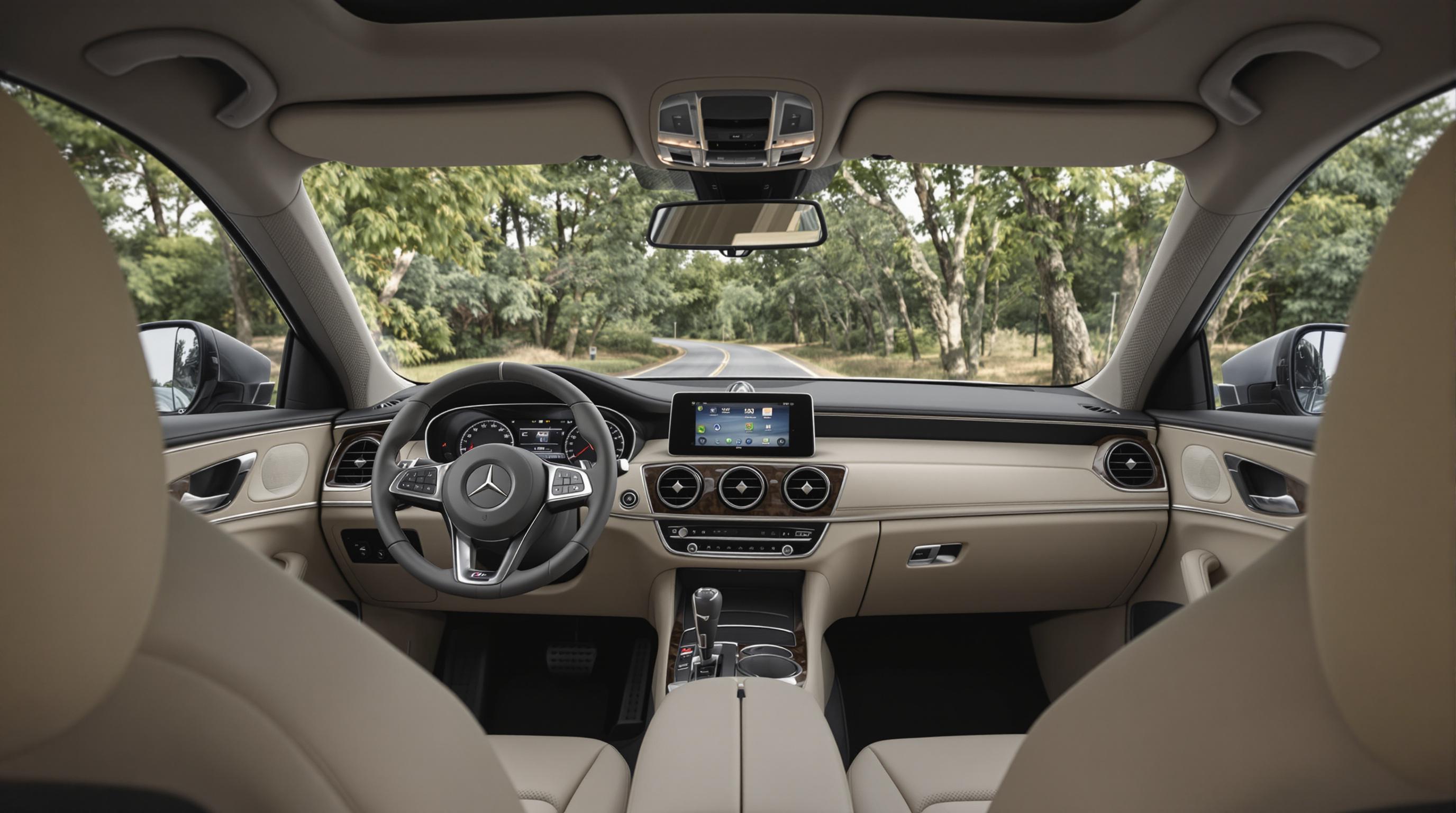 Luxury car interior with plant-based fabrics on doors, headliner, and center console