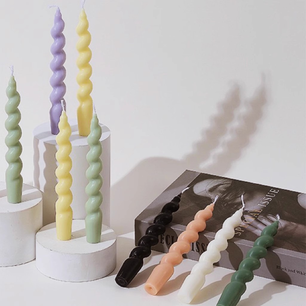 WELNESS Macaron Color Twisted Striped Pillar Party Birthday Christmas Candle Classic Soy Wax Scented Holiday Ornament Candle details