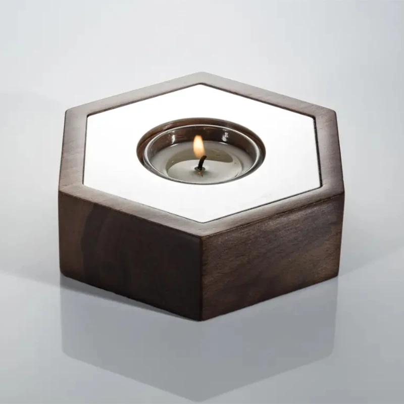 Home decoration wooden style wholesale tealight candle holder, custom candle box packaging for gift set supplier