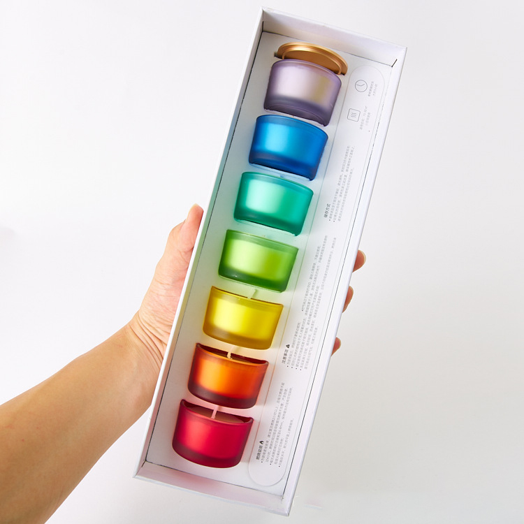 Wholesale Custom Cute Mini Rainbow Ground Glass Jar Soy Wax Scented Candle Sets Home Decor Fragrance Aroma Candles Gift Sets factory