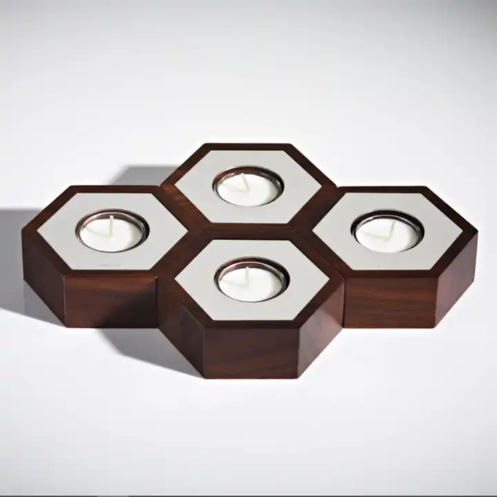 Home decoration wooden style wholesale tealight candle holder, custom candle box packaging for gift set supplier