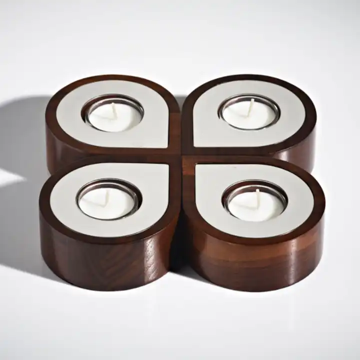 Home decoration wooden style wholesale tealight candle holder, custom candle box packaging for gift set details
