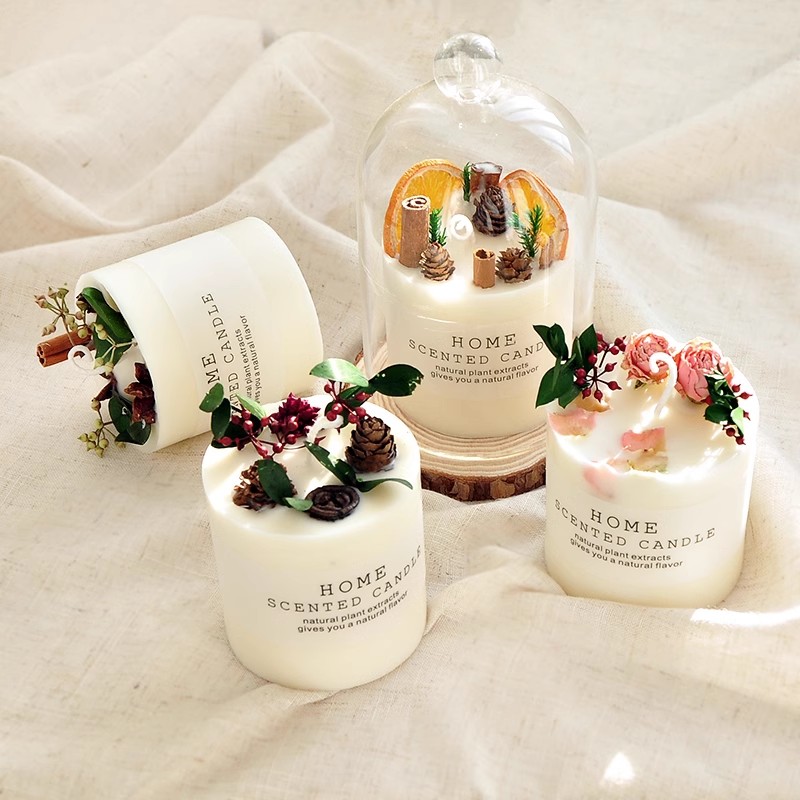 WELLNESS luxury Glass Shade Dried Flower Plant Natural Essential Oil Handmade Soy Wax Scented Candle Spiritual Candles Gift Sets details