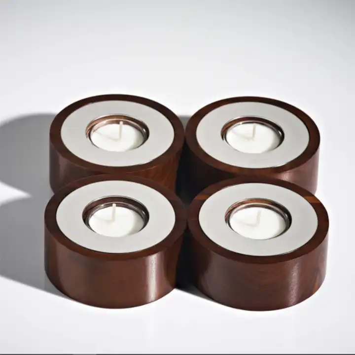 Home decoration wooden style wholesale tealight candle holder, custom candle box packaging for gift set factory