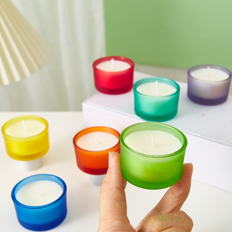Wholesale Custom Cute Mini Rainbow Ground Glass Jar Soy Wax Scented Candle Sets Home Decor Fragrance Aroma Candles Gift Sets supplier
