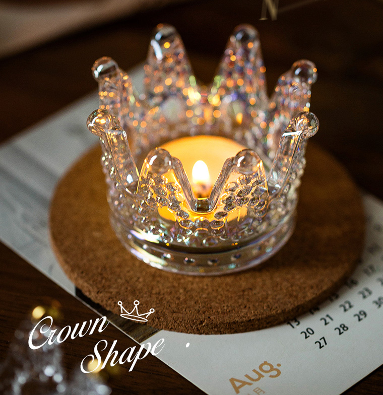 Wholesale luxury crown shaped glass candlestick scented candle party hotel Holiday high-end decorations manufacture