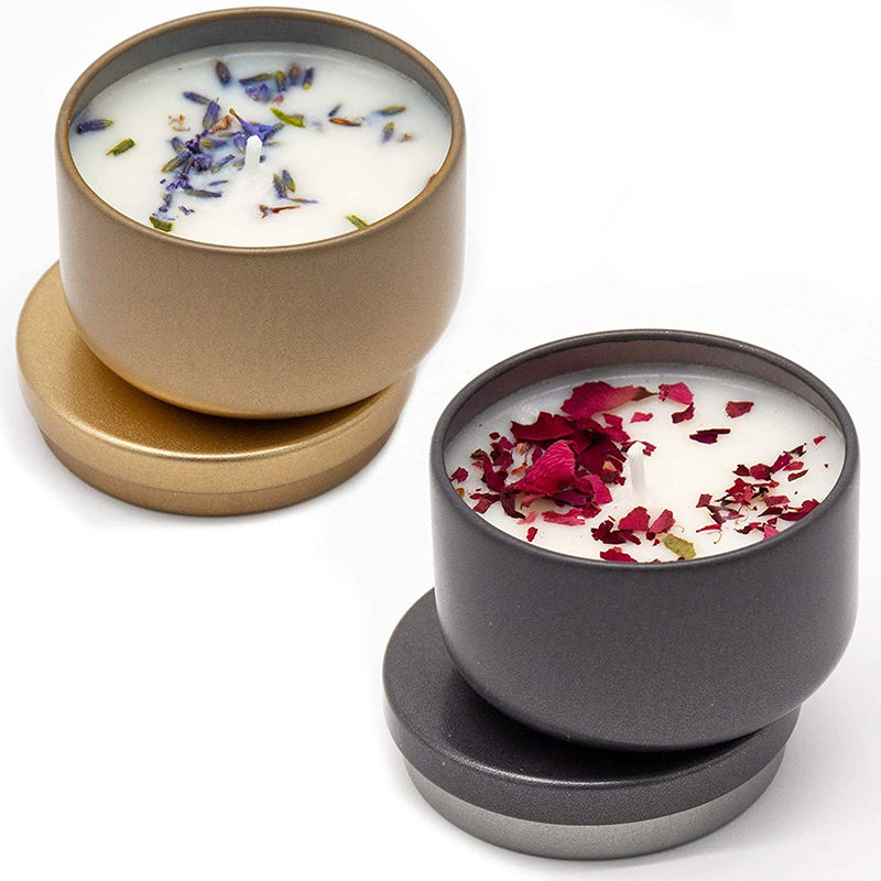 Hot sell customized natural dry flower candle tin jar with metal lids for Aromatherapy Gift Set factory