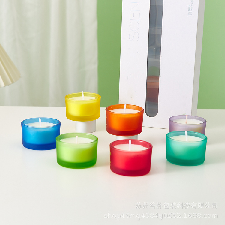 Wholesale Custom Cute Mini Rainbow Ground Glass Jar Soy Wax Scented Candle Sets Home Decor Fragrance Aroma Candles Gift Sets details