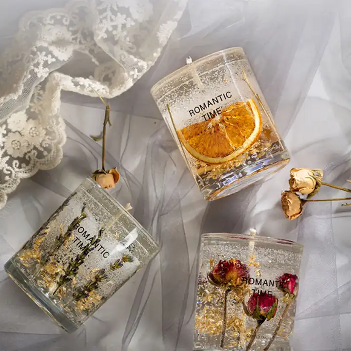 Wholesale Private Label Luxury Aromatherapy Home Decor Dried Flower Fruit Essential Oil Jell Gel Scented Candles Gift Sets supplier