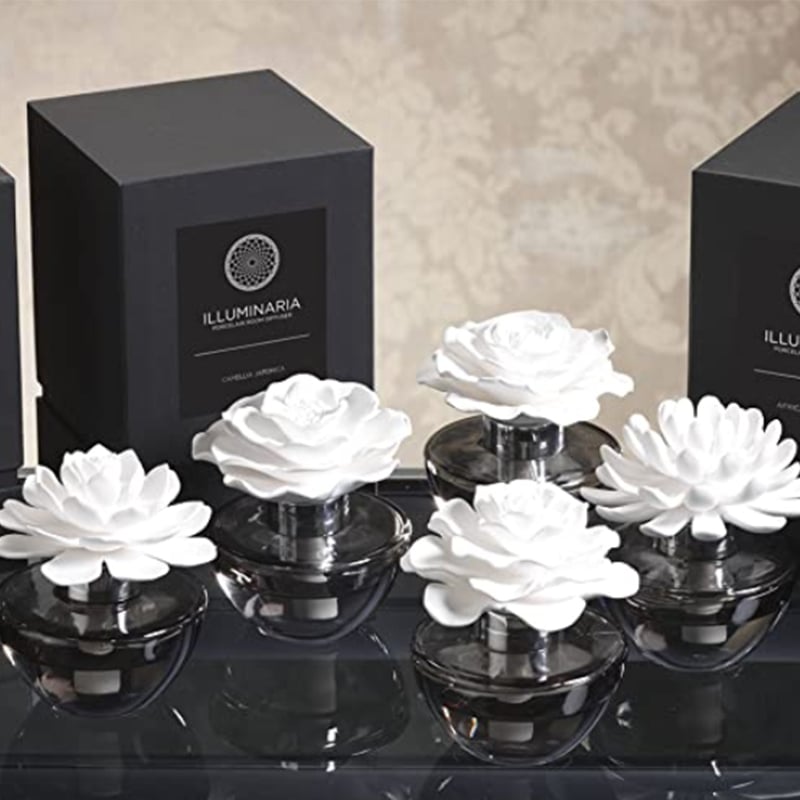 Home Fragrance Manufacturers Custom White Ceramic Flower Glass Bottle Perfume Aroma Essential Oils aromatherapy Reed Diffuser details