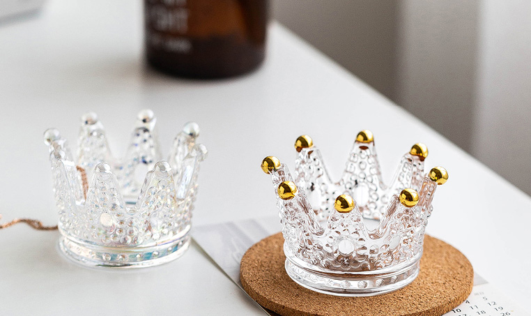 Wholesale luxury crown shaped glass candlestick scented candle party hotel Holiday high-end decorations details