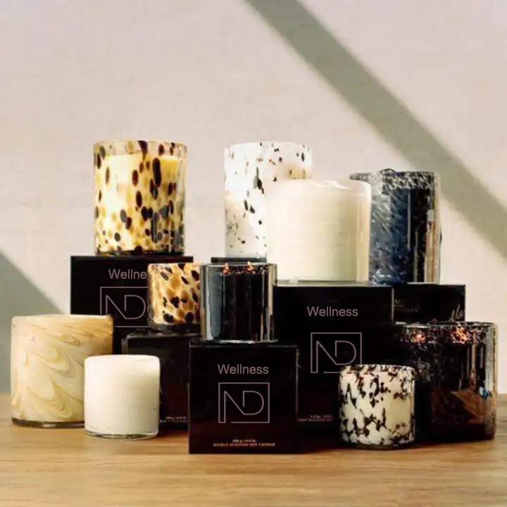 Handmade Luxury Speckled Glass Pillar Candle Holder for Diwali and Meditation Long-Burning Jar for Scented Candles Gift Set manufacture